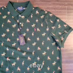 Polo Ralph Lauren Mens Green All Over Pony Race Mesh Knit Polo Shirt XXL/ 2XL