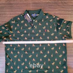 Polo Ralph Lauren Mens Green All Over Pony Race Mesh Knit Polo Shirt XXL/ 2XL