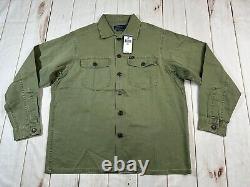 Polo Ralph Lauren Mens Jacket L Green Olive Classic Fit Herringbone Twill Shirt