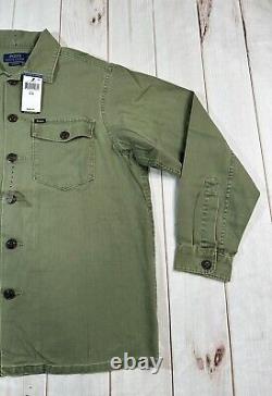 Polo Ralph Lauren Mens Jacket L Green Olive Classic Fit Herringbone Twill Shirt