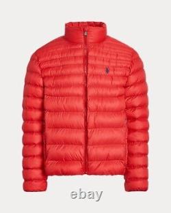 Polo Ralph Lauren Mens Medium Hooded Packable Puffer Jacket Red $228 NEW