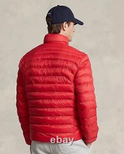 Polo Ralph Lauren Mens Medium Hooded Packable Puffer Jacket Red $228 NEW