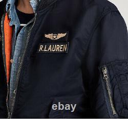 Polo Ralph Lauren Mens Navy Twill Patch Zip RL Logo Flight Bomber Jacket NWT