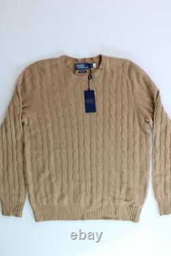 Polo Ralph Lauren Mens PURE Cashmere Cable Knit Sweater Large Camel Brown
