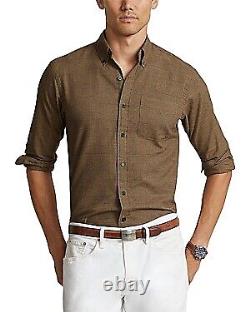 Polo Ralph Lauren Mens Twill Plaid Custom Fit Button Down Shirt Brown 2XL