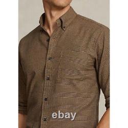 Polo Ralph Lauren Mens Twill Plaid Custom Fit Button Down Shirt Brown 2XL