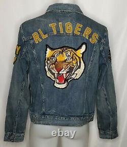 Polo Ralph Lauren Mens Varsity Tigers Football Letterman Patch Denim Jacket XL