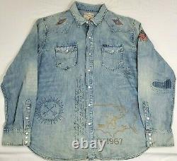 Polo Ralph Lauren Mens Western Patchwork Denim Button Down M Shirt Ltd Edition