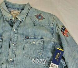 Polo Ralph Lauren Mens Western Patchwork Denim Button Down M Shirt Ltd Edition