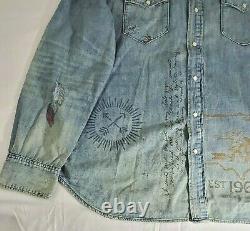 Polo Ralph Lauren Mens Western Patchwork Denim Button Down M Shirt Ltd Edition