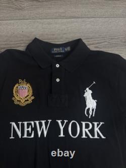 Polo Ralph Lauren Mens XL Vintage New York Big Pony Black 5 Vented Polo Jersey