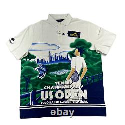 Polo Ralph Lauren Mesh US OPEN Polo Shirt Mens Large White Tennis Graphic $168