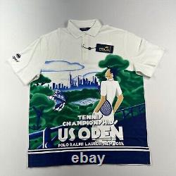 Polo Ralph Lauren Mesh US OPEN Polo Shirt Mens Large White Tennis Graphic $168