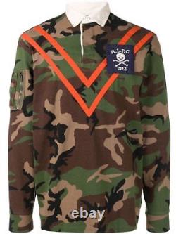 Polo Ralph Lauren Military Army Camo Skull Bone Officer Chevron Rugby Polo Shirt
