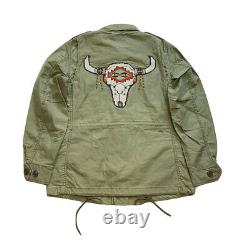 Polo Ralph Lauren Military Army Field Jacket Beaded Steer Head Olive Women's L