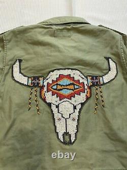 Polo Ralph Lauren Military Army Field Jacket Beaded Steer Head Olive Women's L