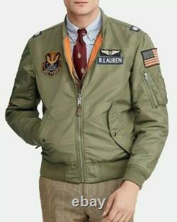 Polo Ralph Lauren Military Army MA-1 American US Flag Flight Bomber Pilot Jacket