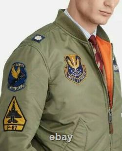 Polo Ralph Lauren Military Army MA-1 American US Flag Flight Bomber Pilot Jacket