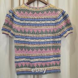 Polo Ralph Lauren NWT Knit Top Pointelle Pastel Striped Short Sleeve Cotton S
