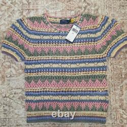 Polo Ralph Lauren NWT Knit Top Pointelle Pastel Striped Short Sleeve Cotton S