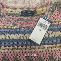 Polo Ralph Lauren NWT Knit Top Pointelle Pastel Striped Short Sleeve Cotton S