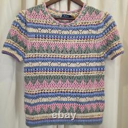 Polo Ralph Lauren NWT Knit Top Pointelle Pastel Striped Short Sleeve Cotton S