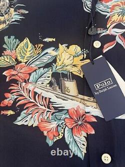 Polo Ralph Lauren Navy TROPICAL FLORAL Classic Fit Short Sleeve Camp Size S