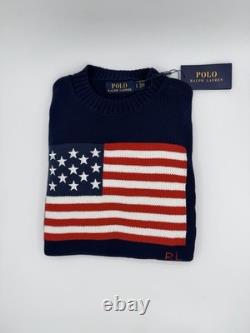Polo Ralph Lauren New American Flag Sweater USA Knit Crewneck Navy Blue Size S