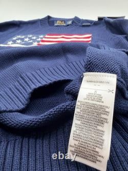 Polo Ralph Lauren New American Flag Sweater USA Knit Crewneck Navy Blue Size S