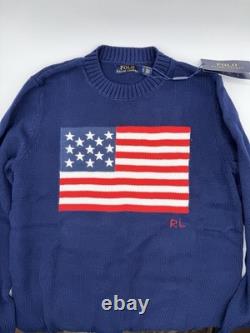 Polo Ralph Lauren New American Flag Sweater USA Knit Crewneck Navy Blue Size S