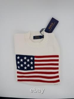 Polo Ralph Lauren New American Flag Sweater USA Knit Crewneck White Size Small