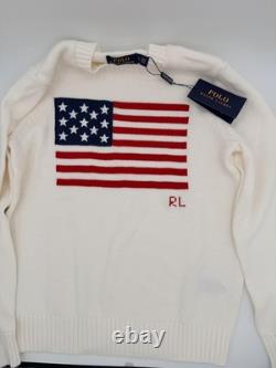 Polo Ralph Lauren New American Flag Sweater USA Knit Crewneck White Size Small