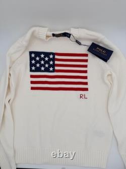 Polo Ralph Lauren New American Flag Sweater USA Knit Crewneck White Size Small