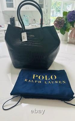 Polo Ralph Lauren New Black Croc embossed Leather Large Tote Bag
