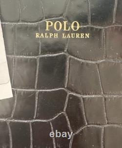Polo Ralph Lauren New Black Croc embossed Leather Large Tote Bag