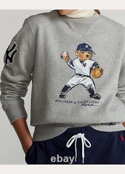 Polo Ralph Lauren New York NY Yankees MLB Fleece Pullover Baseball Bear Sweater