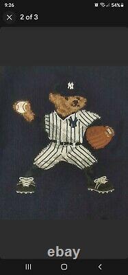 Polo Ralph Lauren New York NY Yankees MLB Leather Wool Cashmere Bear Sweater NEW