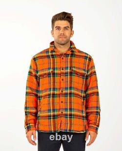 Polo Ralph Lauren ORANGE Flannel Plaid Fleece Lined Overshirt Workshirt