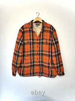 Polo Ralph Lauren ORANGE Flannel Plaid Fleece Lined Overshirt Workshirt