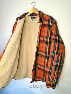 Polo Ralph Lauren ORANGE Flannel Plaid Fleece Lined Overshirt Workshirt