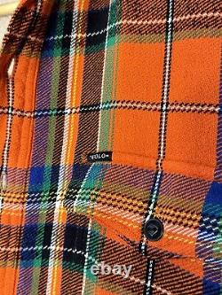 Polo Ralph Lauren ORANGE Flannel Plaid Fleece Lined Overshirt Workshirt