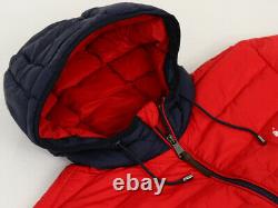 Polo Ralph Lauren Packable Down Jacket Coat with USA Flag on Sleeve Red with Navy