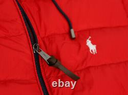 Polo Ralph Lauren Packable Down Jacket Coat with USA Flag on Sleeve Red with Navy