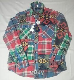 Polo Ralph Lauren Patchwork Multi Pattern Plaid Southwestern Long Sleeve Sz 2XL