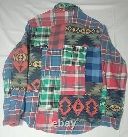 Polo Ralph Lauren Patchwork Multi Pattern Plaid Southwestern Long Sleeve Sz 2XL