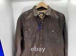 Polo Ralph Lauren Pearl Snap Waxed Shirt Men Size 2XL Brown Long Sleeve NWT