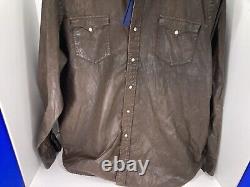 Polo Ralph Lauren Pearl Snap Waxed Shirt Men Size 2XL Brown Long Sleeve NWT