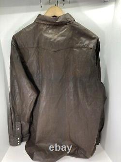 Polo Ralph Lauren Pearl Snap Waxed Shirt Men Size 2XL Brown Long Sleeve NWT