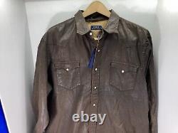 Polo Ralph Lauren Pearl Snap Waxed Shirt Men Size 2XL Brown Long Sleeve NWT