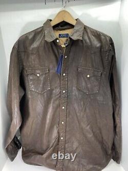 Polo Ralph Lauren Pearl Snap Waxed Shirt Men Size 2XL Brown Long Sleeve NWT